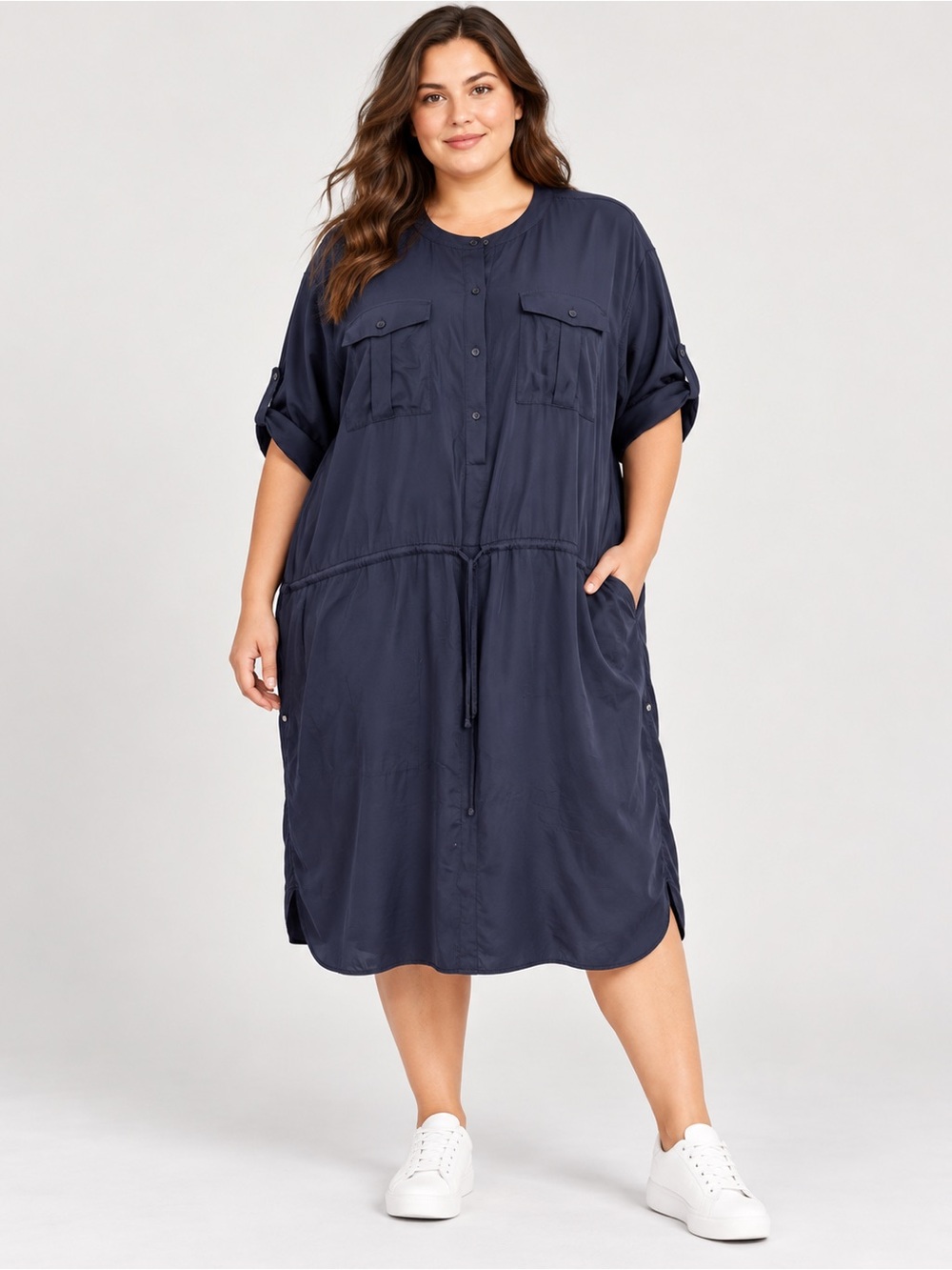 Lafayette 148 New York Navy Button-Front Midi Dress